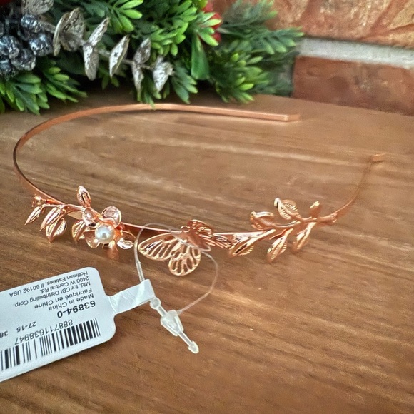 Rose Gold Butterfly Pearl Leaf Headband Accessory NWT‼️FINAL SALE - Picture 2 of 9